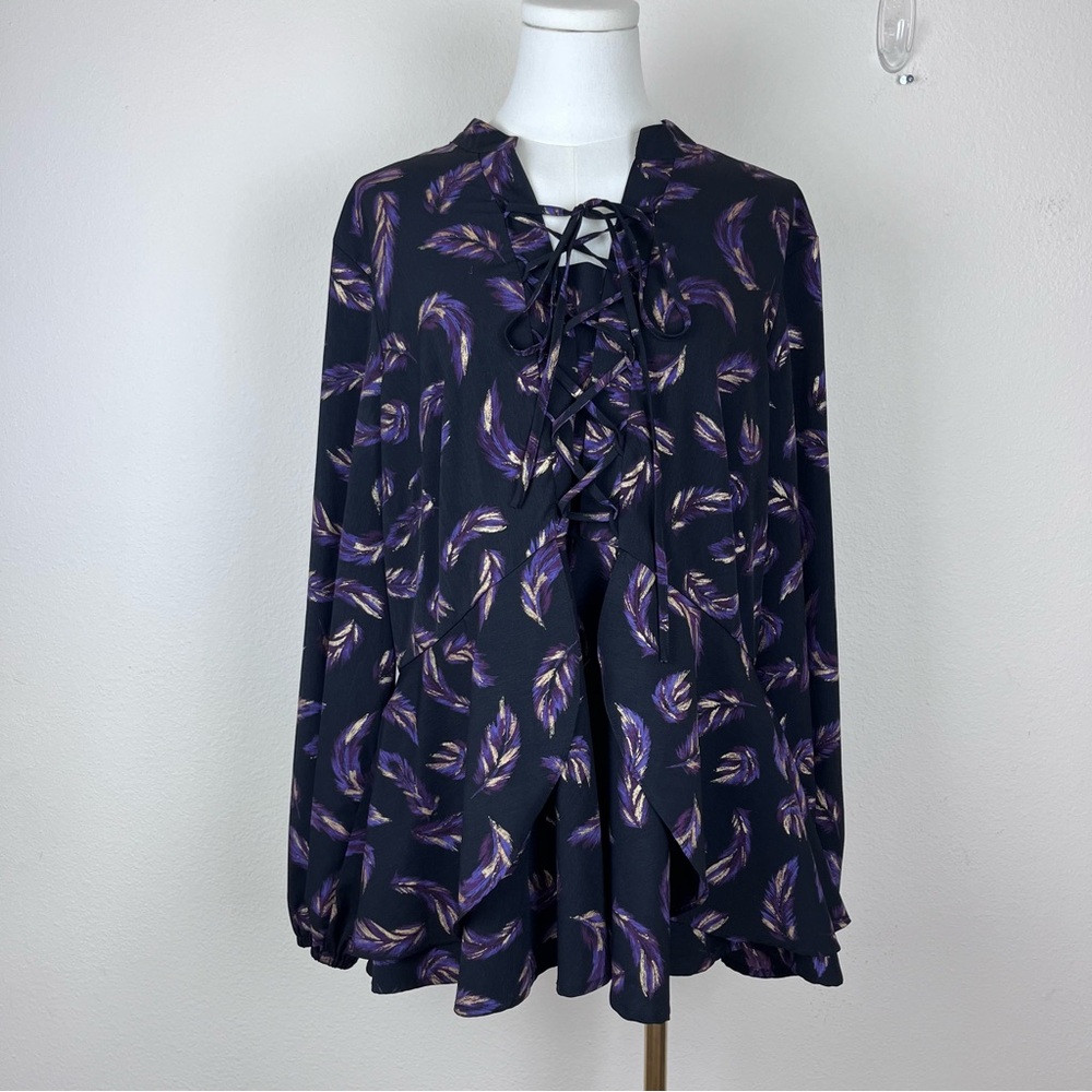 Lane Bryant Shirt Womens Sixteen Blouse Lace Up Corset Whimsigoth Renaissance